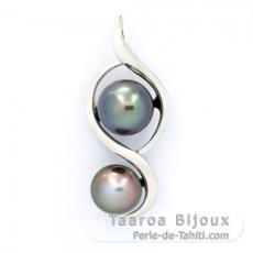 Ciondolo in Argento e 2 Perle di Tahiti Semi-Barroca B 8.7 et 9.7 mm