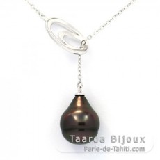 Collana in Argento e 1 Perla di Tahiti Cerchiate B 10.7 mm