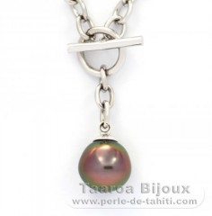 Braccialetto in Argento e 1 Perla di Tahiti Semi-Barroca B 10.5 mm