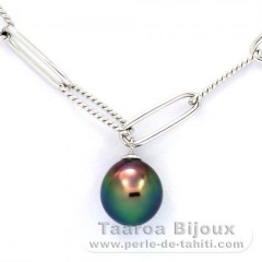 Braccialetto in Argento e 1 Perla di Tahiti Semi-Barroca B+ 9 mm