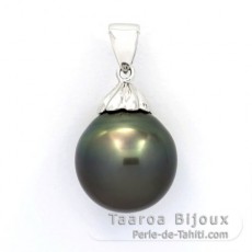 Ciondolo in Argento e 1 Perla di Tahiti Semi-Barocca C 13.6 mm