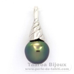 Ciondolo in Argento e 1 Perla di Tahiti Semi-Barocca B+ 10.1 mm