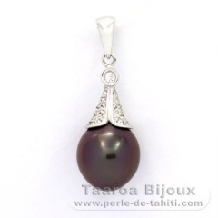 Ciondolo in Argento e 1 Perla di Tahiti Semi-Barocca B 9.5 mm