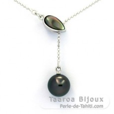 Collana in Argento e 1 Perla di Tahiti Rotonda B 9.1 mm