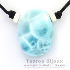 Collana in Cotone e 1 Larimar - 28 x 21 x 10 mm - 11.2 gr