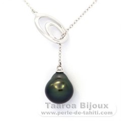 Collana in Argento e 1 Perla di Tahiti Semi-Barocca A 10 mm