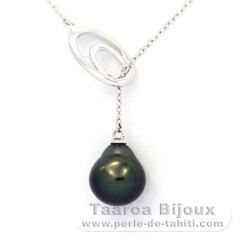 Collana in Argento e 1 Perla di Tahiti Semi-Baroccha A 10 mm