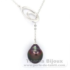 Collana in Argento e 1 Perla di Tahiti Semi-Barocca A 10.3 mm