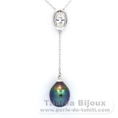 Collana in Argento e 1 Perla di Tahiti Cerchiate A 9.4 mm