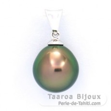 Ciondolo in Oro bianco 18K e 1 Perla di Tahiti Semi-Barocca A 10 mm