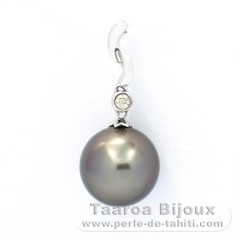 Ciondolo in Gold 14k + 1 diamante 0.01 carati VS1 e 1 Perla de Tahiti Rotonda A 9.6 mm
