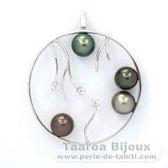 Ciondolo in Argento e 4 Perle di Tahiti Rotonda C  8.2 a 8.3 mm