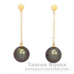 Orecchini in Oro 18K e 2 Perle di Tahiti Rotonda B 8.1 mm