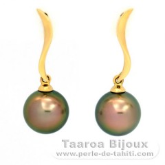 Orecchini in Oro 18K e 2 Perle di Tahiti Rotonda B 8.8 mm