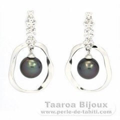 Orecchini in Argento e 2 Perle di Tahiti Rotonda C 8.6 mm