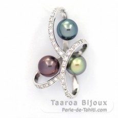 Ciondolo in Argento e 3 Perle di Tahiti Rotonda C 8.1 mm