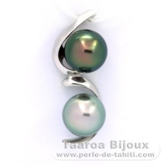 Ciondolo in Argento e 2 Perle di Tahiti Semi-Barroca B 10 mm