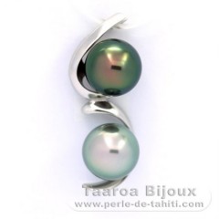 Ciondolo in Argento e 2 Perle di Tahiti Semi-Barocche B 10 mm