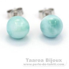 Orecchini in Argento e 2 Larimar - 8.1 mm - 1.7 gr