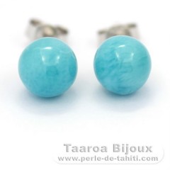 Orecchini in Argento e 2 Larimar - 8 mm - 1.6 gr