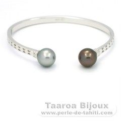 Braccialetto in Argento e 2 Perle di Tahiti Rotonda C 10 mm