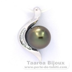 Ciondolo in Argento e 1 Perla di Tahiti Semi-Rotonda C 8 mm