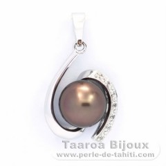 Ciondolo in Argento e 1 Perla di Tahiti Semi-Rotonda C 9.3 mm