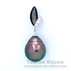 Ciondolo in Argento e 1 Perla di Tahiti Cerchiate AB 11.8 mm