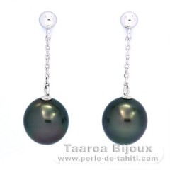 Orecchini in Oro bianco 14K e 2 Perle di Tahiti Semi-Barroca A & B 8.2 mm