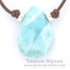 Collana in Cotone e 1 Larimar - 26 x 17 x 7.7 mm - 6.3 gr