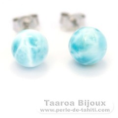 Orecchini in Argento e 2 Larimar - 8 mm - 1.5 gr
