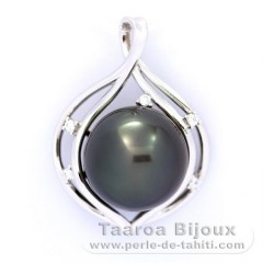 Ciondolo in Argento e 1 Perla di Tahiti Rotonda C 12.6 mm