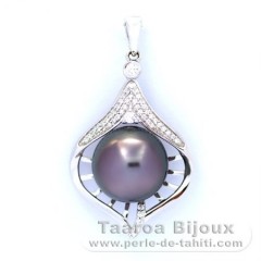 Ciondolo in Argento e 1 Perla di Tahiti Rotonda C 11.8 mm