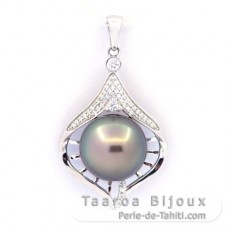 Ciondolo in Argento e 1 Perla di Tahiti Rotonda B/C 12 mm
