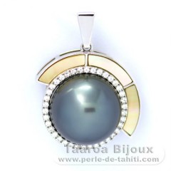 Ciondolo in Argento e 1 Perla di Tahiti Rotonda C 12.6 mm