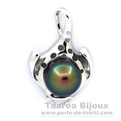 Ciondolo in Argento e 1 Perla di Tahiti Semi-Barocca C 13.7 mm