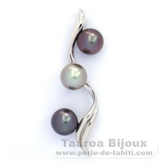 Ciondolo in Argento e 3 Perle di Tahiti Rotonda B/C 9.7 a 9.8 mm