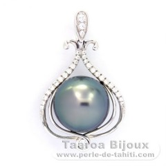 Ciondolo in Argento e 1 Perla di Tahiti Rotonda B/C 11 mm