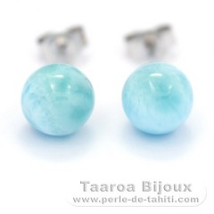 Orecchini in Argento e 2 Larimar - 8 mm - 1.5 gr