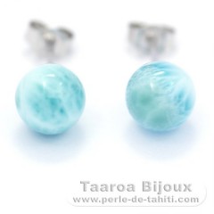 Orecchini in Argento e 2 Larimar - 8.1 mm - 1.6 gr