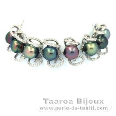Braccialetto in Argento e 8 Perle di Tahiti Semi-Barroca B+ 9.1 a 9.4 mm
