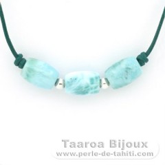 Collana in Cuoio e 3 Larimar - 12 x 8.6 mm - 4.3 gr