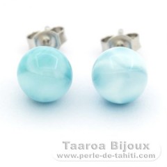 Orecchini in Argento e 2 Larimar - 8.2 mm - 1.7 gr