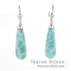 Orecchini in Argento e 2 Larimar - 22 x 7 mm - 3.9 gr