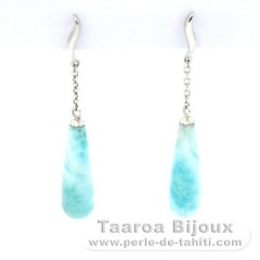 Orecchini in Argento e 2 Larimar - 22 x 7 mm - 3.9 gr