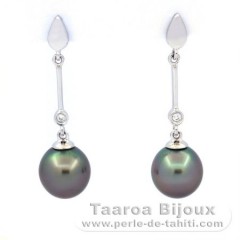 Orecchini in Argento e 2 Perle di Tahiti Semi-Barroca B 8.5 mm