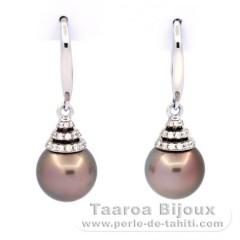 Orecchini in Argento e 2 Perle di Tahiti Rotonda B/C 9.8 mm