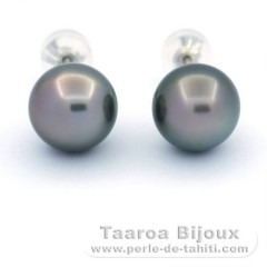 Orecchini in Argento e 2 Perle di Tahiti Rotonda C 10.8 mm