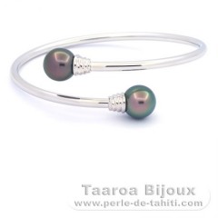 Braccialetto in Argento e 2 Perle di Tahiti Rotonda C 10.4 mm