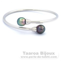 Braccialetto in Argento e 2 Perle di Tahiti Semi-Barroca B 9.8 mm